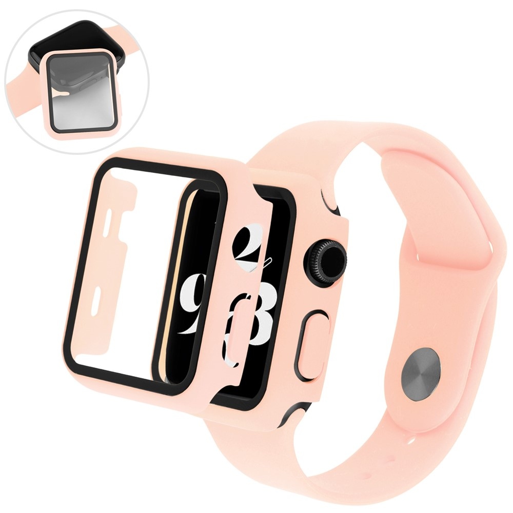 Overall plastové nasadzovacie puzdro s ochranným sklom na Apple Watch SE3/SE2/SE1/Watch 6/5/4 40mm - ružové