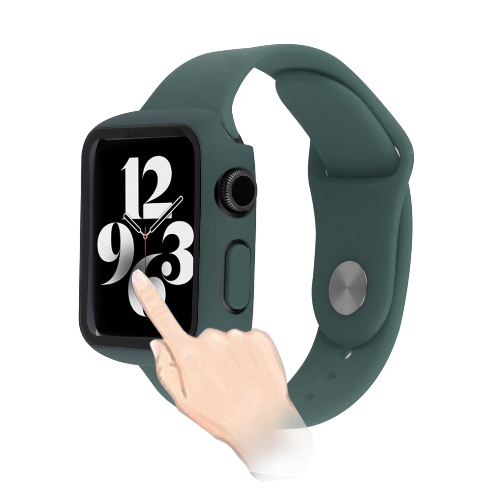 Overall plastové nasadzovacie puzdro s ochranným sklom na Apple Watch SE3/SE2/SE1/Watch 6/5/4 40mm - tmavozelené