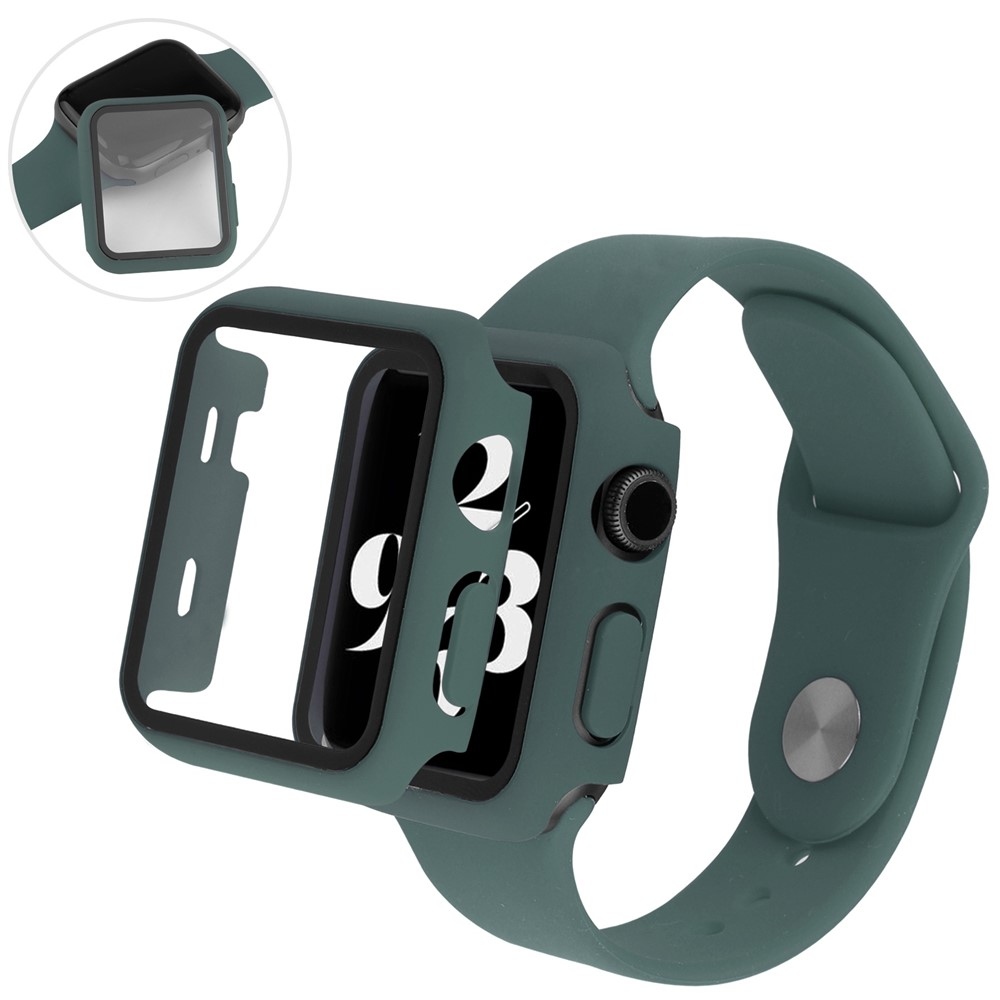 Overall plastové nasadzovacie puzdro s ochranným sklom na Apple Watch SE3/SE2/SE1/Watch 6/5/4 40mm - tmavozelené
