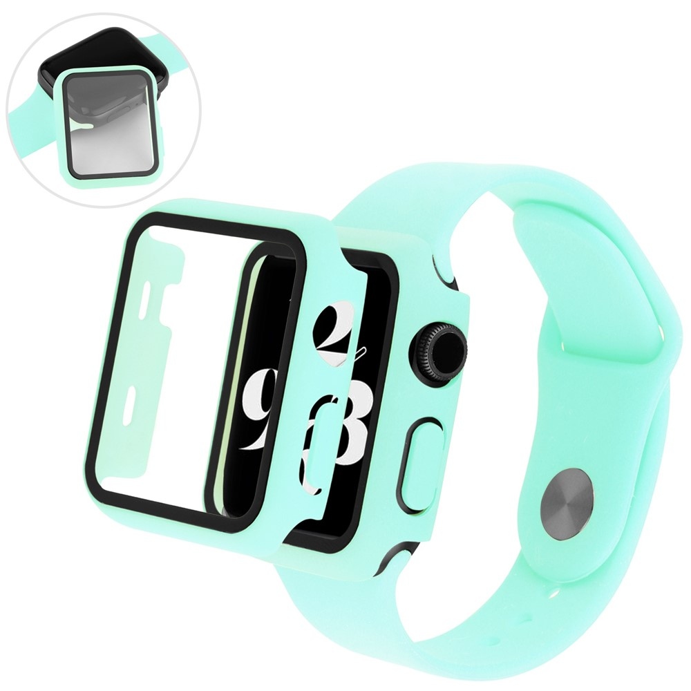 Overall plastové nasadzovacie puzdro s ochranným sklom na Apple Watch SE3/SE2/SE1/Watch 6/5/4 44mm - modrozelené