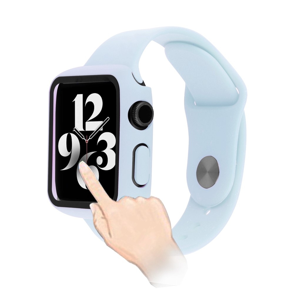 Overall plastové nasadzovacie puzdro s ochranným sklom na Apple Watch SE3/SE2/SE1/Watch 6/5/4 44mm - svetlomodré