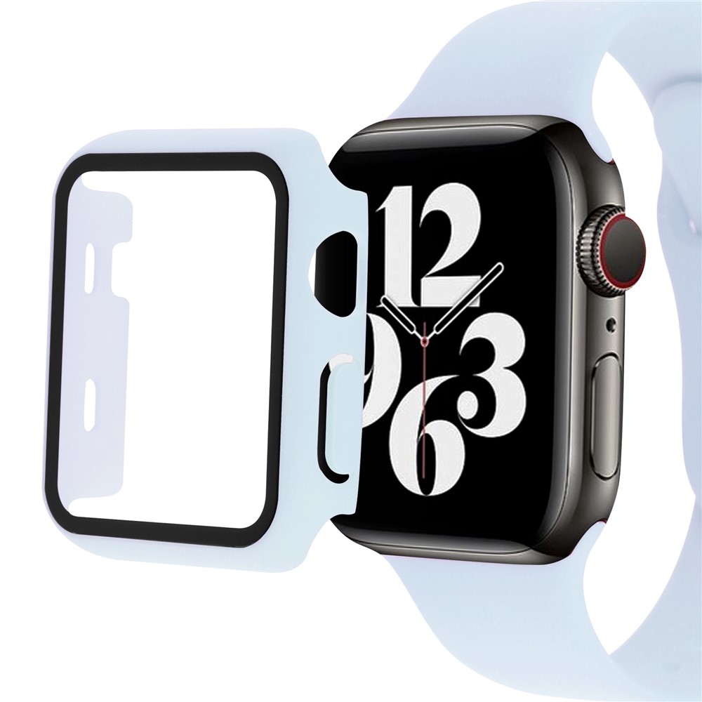 Overall plastové nasadzovacie puzdro s ochranným sklom na Apple Watch SE3/SE2/SE1/Watch 6/5/4 44mm - svetlomodré