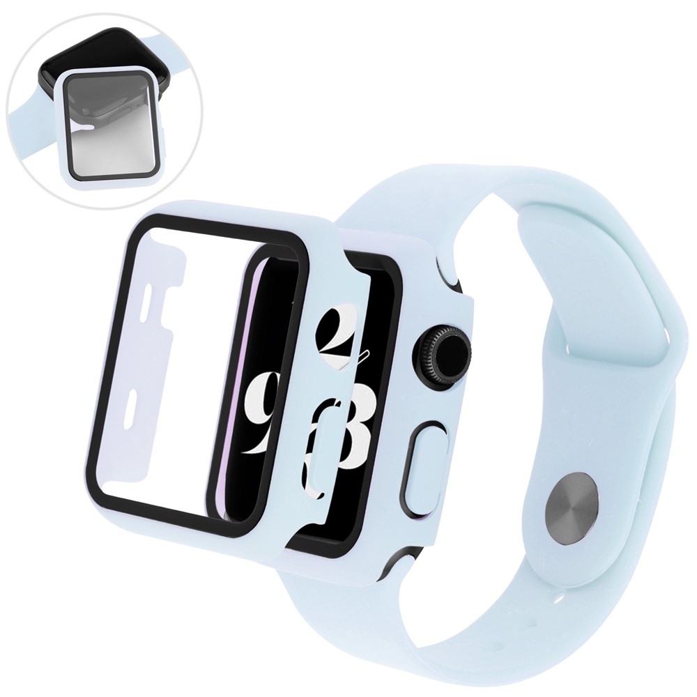 Overall plastové nasadzovacie puzdro s ochranným sklom na Apple Watch SE3/SE2/SE1/Watch 6/5/4 44mm - svetlomodré