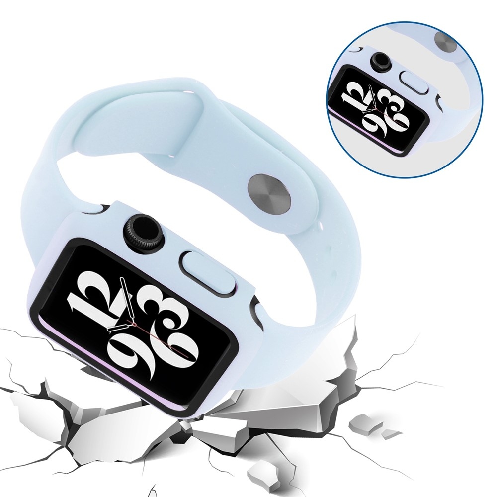 Overall plastové nasadzovacie puzdro s ochranným sklom na Apple Watch SE3/SE2/SE1/Watch 6/5/4 44mm - svetlomodré