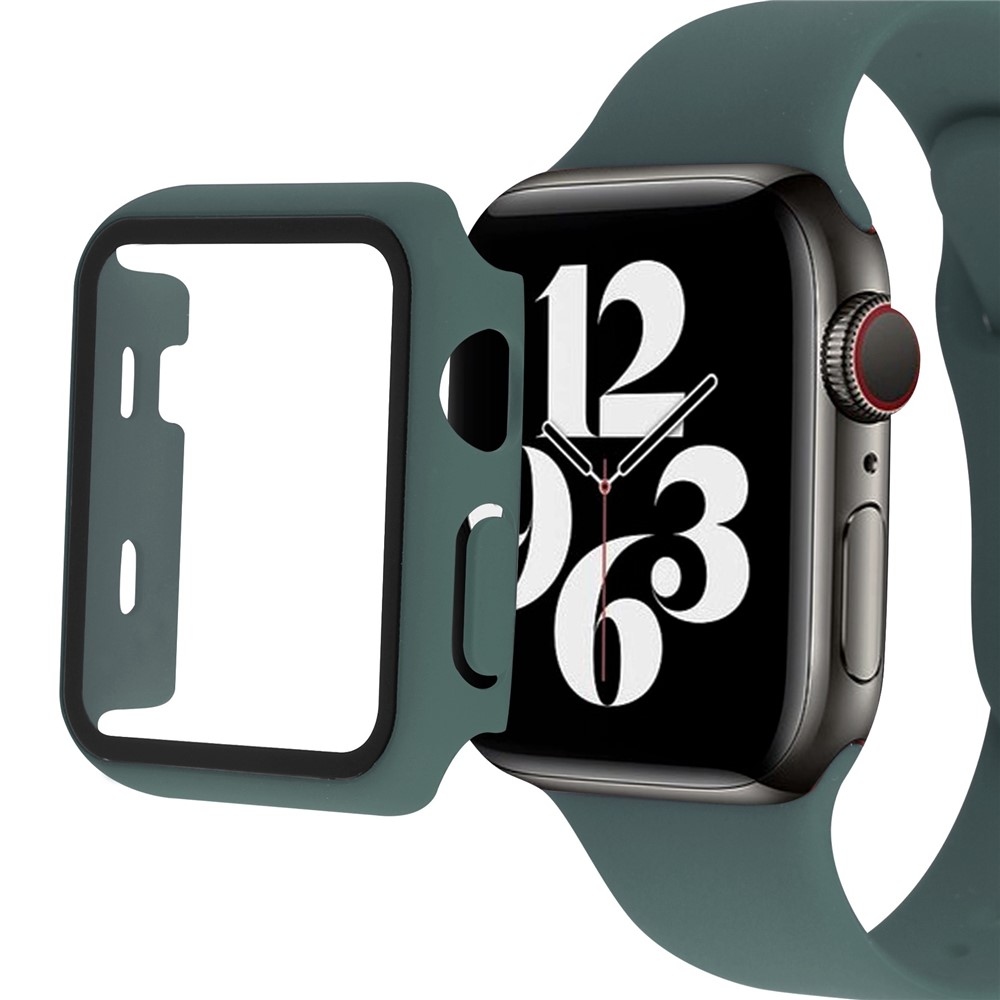 Overall plastové nasadzovacie puzdro s ochranným sklom na Apple Watch SE3/SE2/SE1/Watch 6/5/4 44mm - tmavozelené