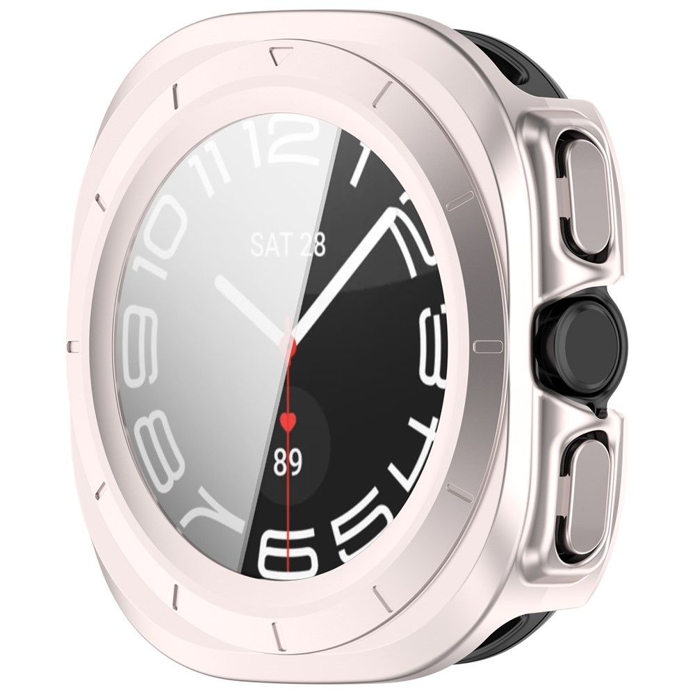 Overall plastové nasadzovacie puzdro s ochranným sklom na Samsung Galaxy Watch Ultra2 47mm/Watch Ultra (2025) 47mm - béžové