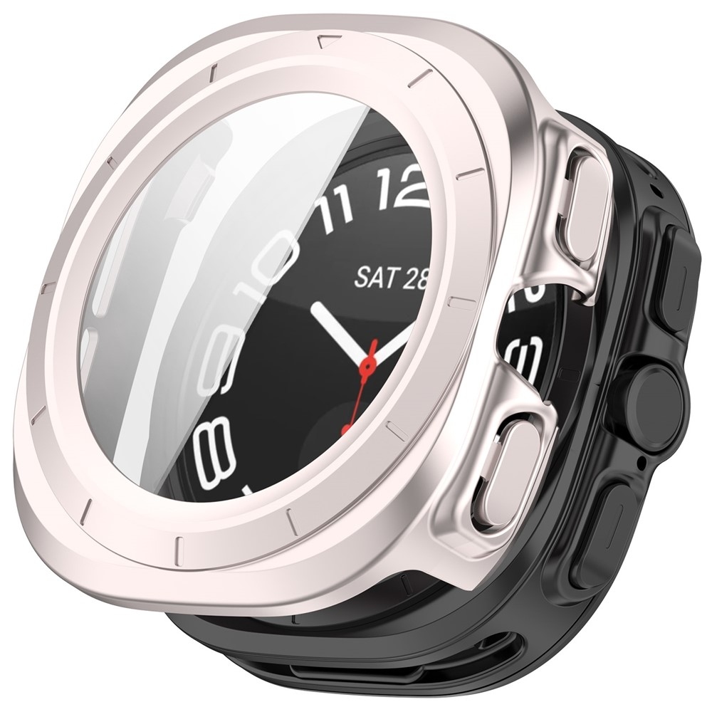 Overall plastové nasadzovacie puzdro s ochranným sklom na Samsung Galaxy Watch Ultra2 47mm/Watch Ultra (2025) 47mm - béžové