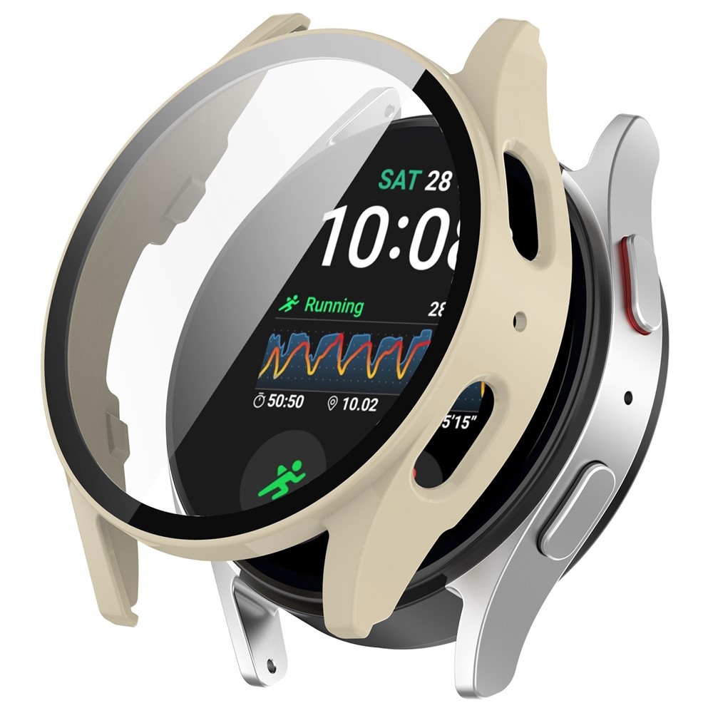 Overall plastové nasadzovacie púzdro s ochranným sklom na Samsung Galaxy Watch7 44mm - béžové