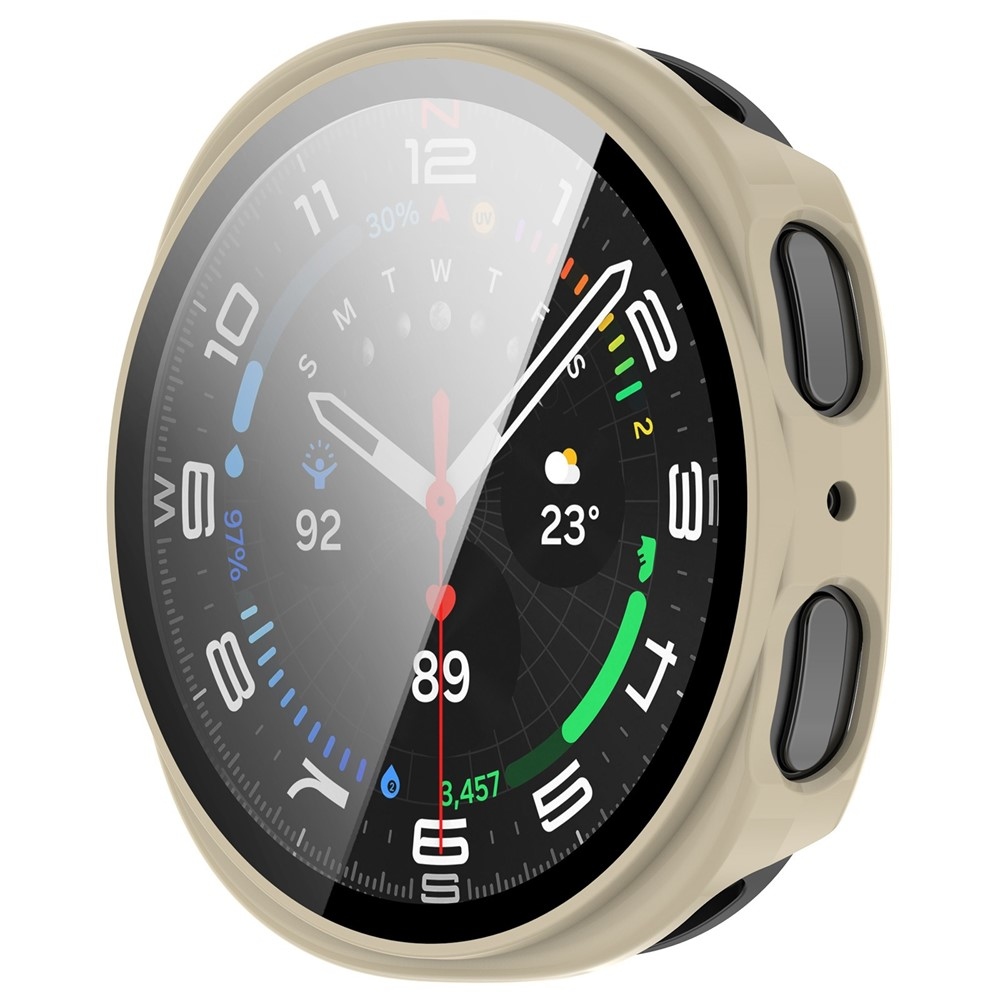 Overall plastové nasadzovacie púzdro s ochranným sklom na Samsung Galaxy Watch8 40mm - béžové