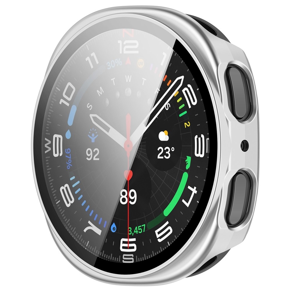 Overall plastové nasadzovacie puzdro s ochranným sklom na Samsung Galaxy Watch8 44mm - strieborné