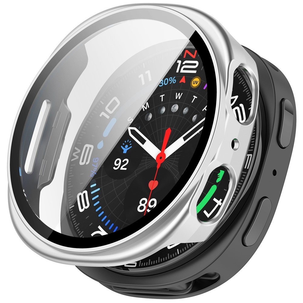 Overall plastové nasadzovacie puzdro s ochranným sklom na Samsung Galaxy Watch8 44mm - strieborné