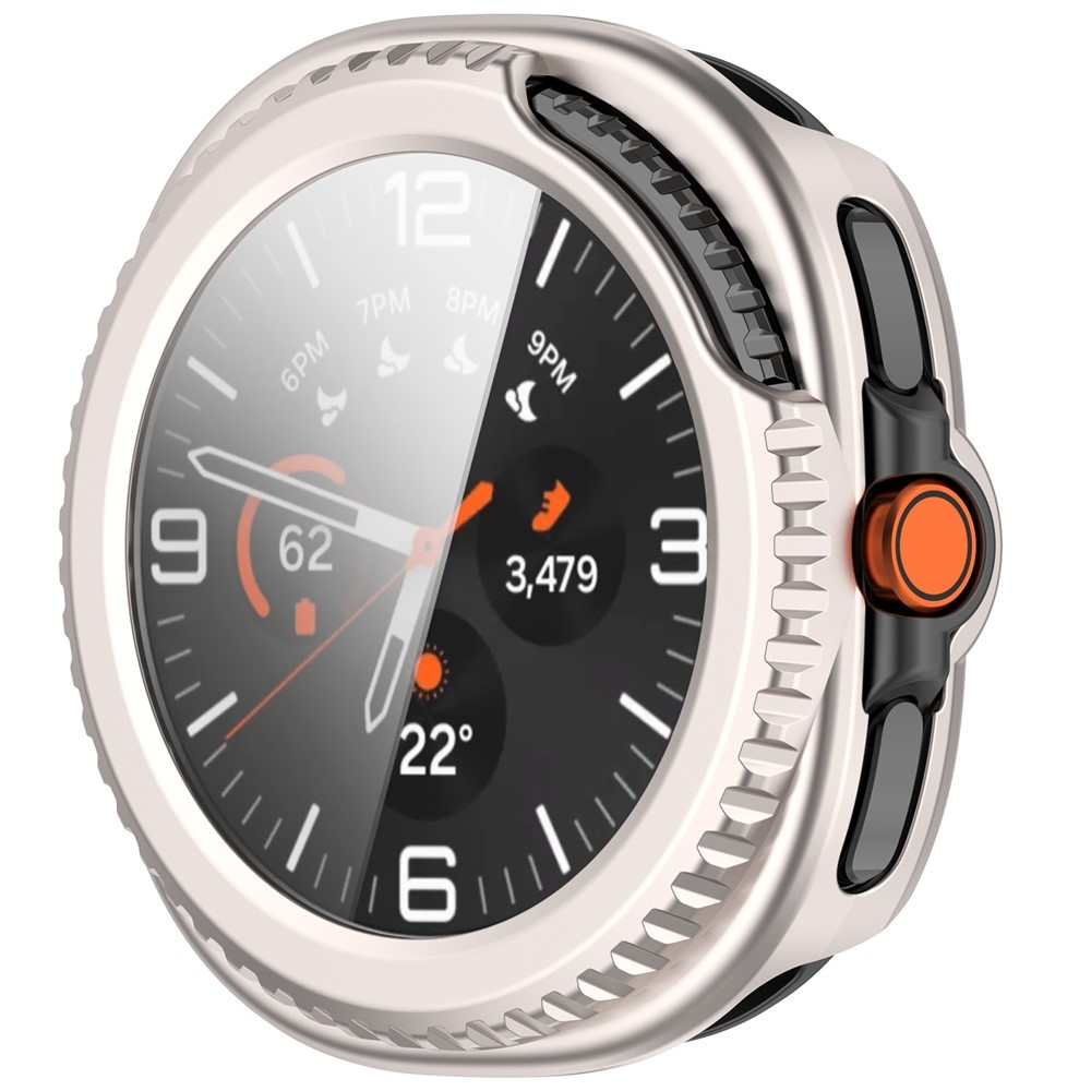 Overall plastové nasadzovacie púzdro s ochranným sklom na Samsung Galaxy Watch8 Classic 46mm - béžové