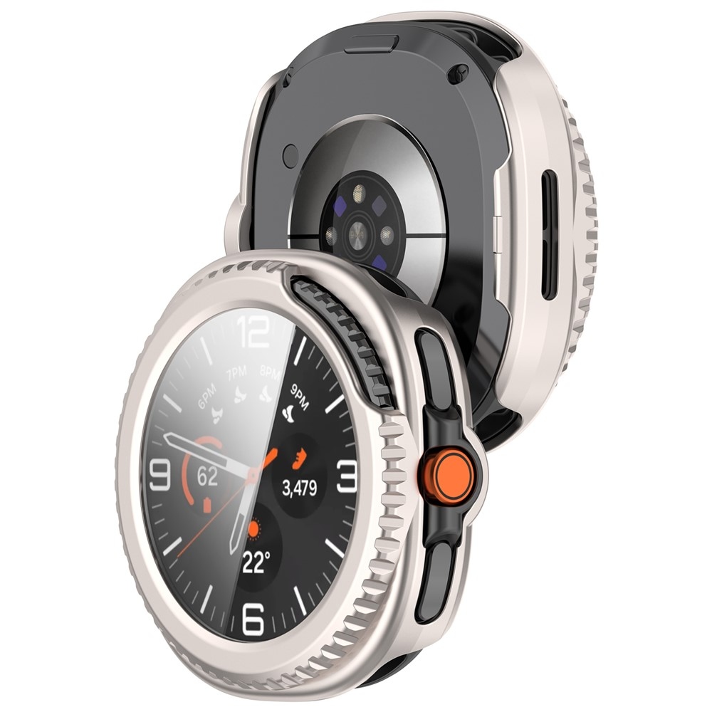 Overall plastové nasadzovacie púzdro s ochranným sklom na Samsung Galaxy Watch8 Classic 46mm - béžové