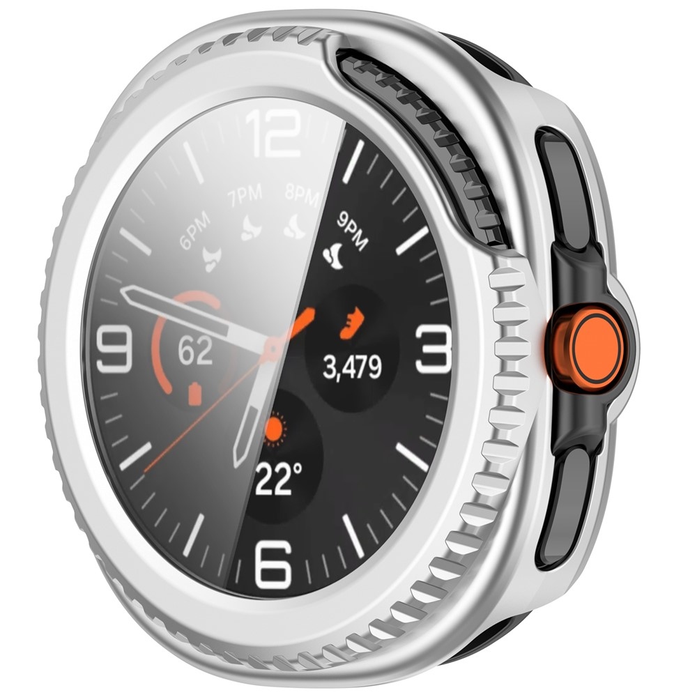 Overall plastové nasadzovacie puzdro s ochranným sklom na Samsung Galaxy Watch8 Classic 46mm - strieborné