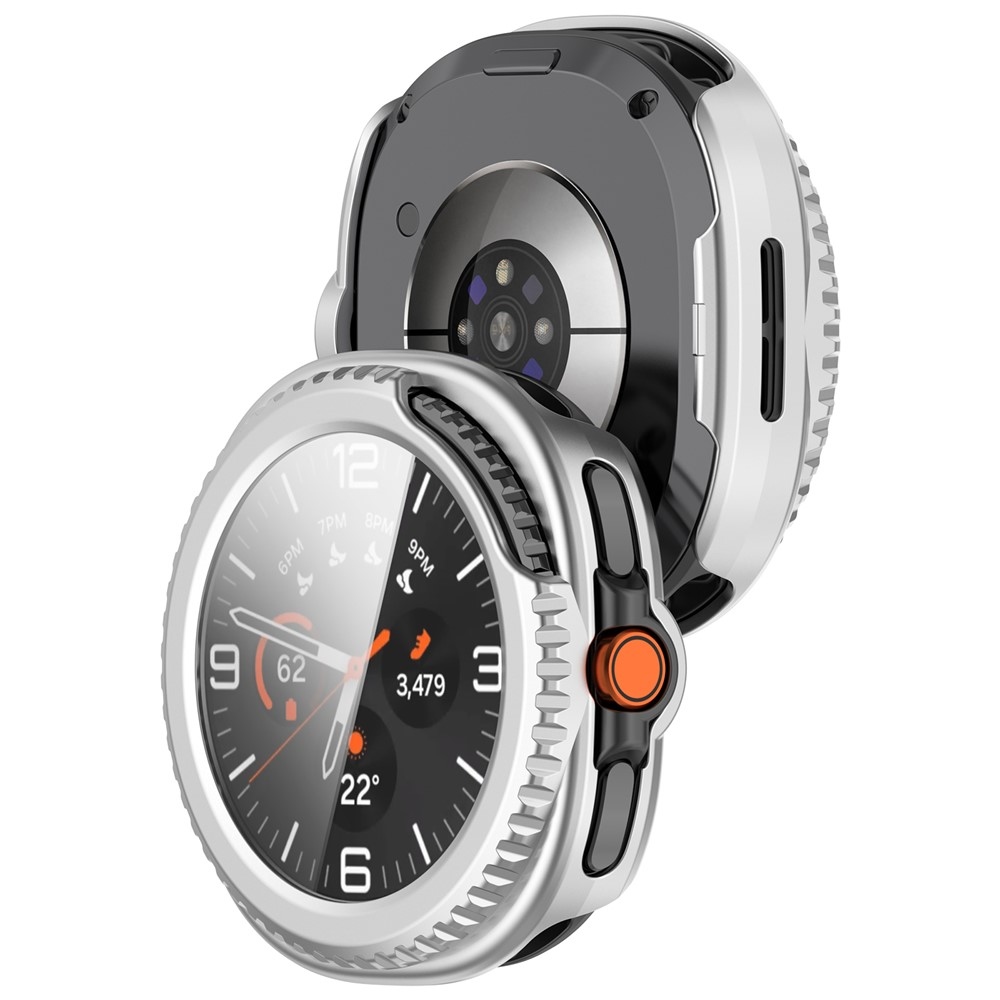 Overall plastové nasadzovacie puzdro s ochranným sklom na Samsung Galaxy Watch8 Classic 46mm - strieborné