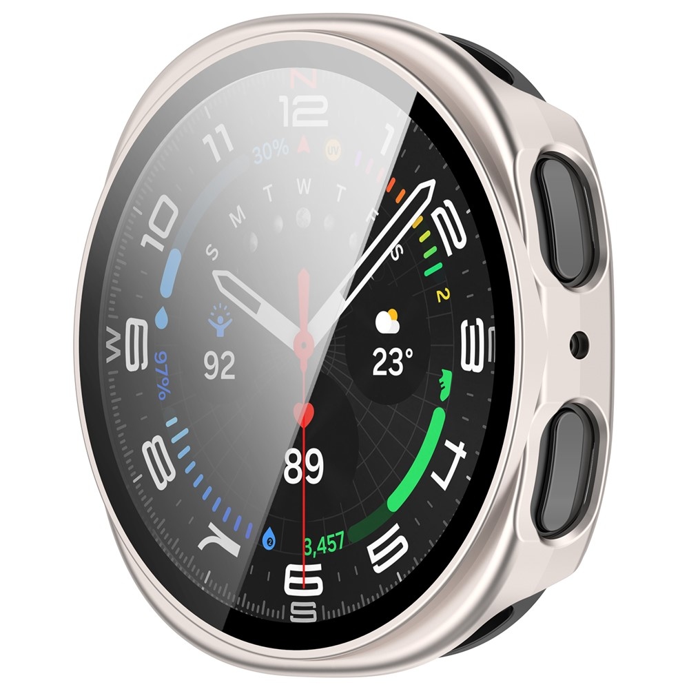 Overall plastové nasadzovacie puzdro s ochranným sklom na Samsung Galaxy Watch9 44mm - béžové