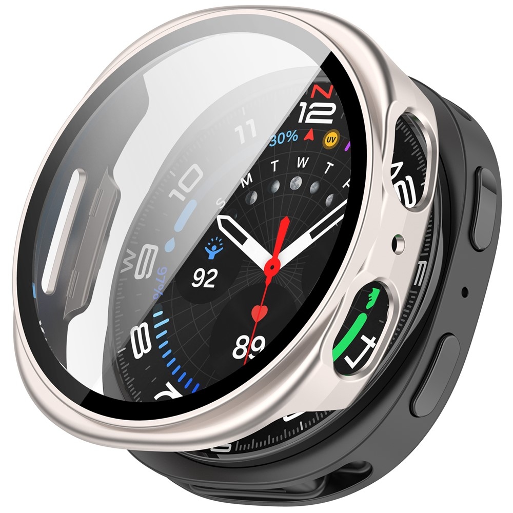 Overall plastové nasadzovacie puzdro s ochranným sklom na Samsung Galaxy Watch9 44mm - béžové