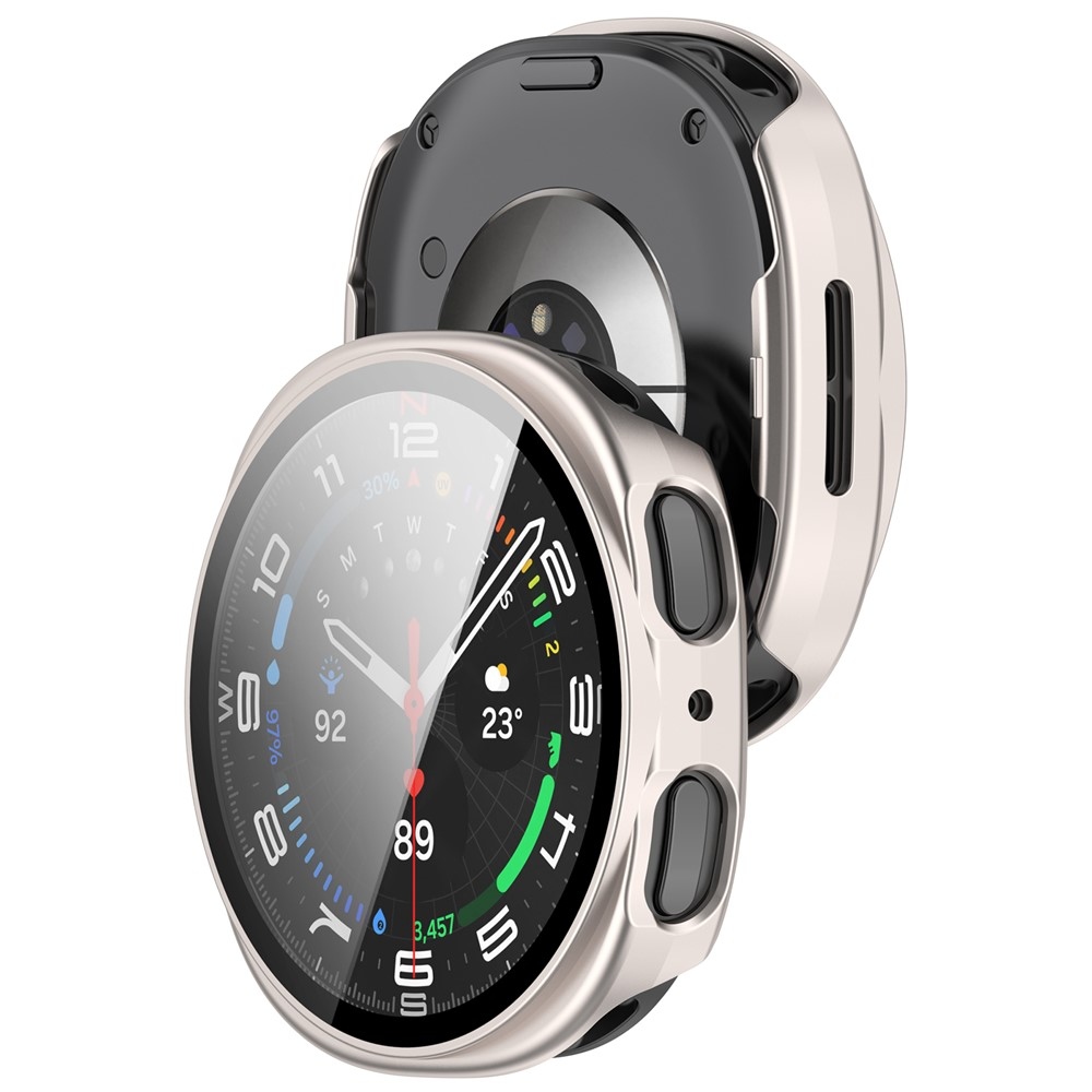 Overall plastové nasadzovacie puzdro s ochranným sklom na Samsung Galaxy Watch9 44mm - béžové