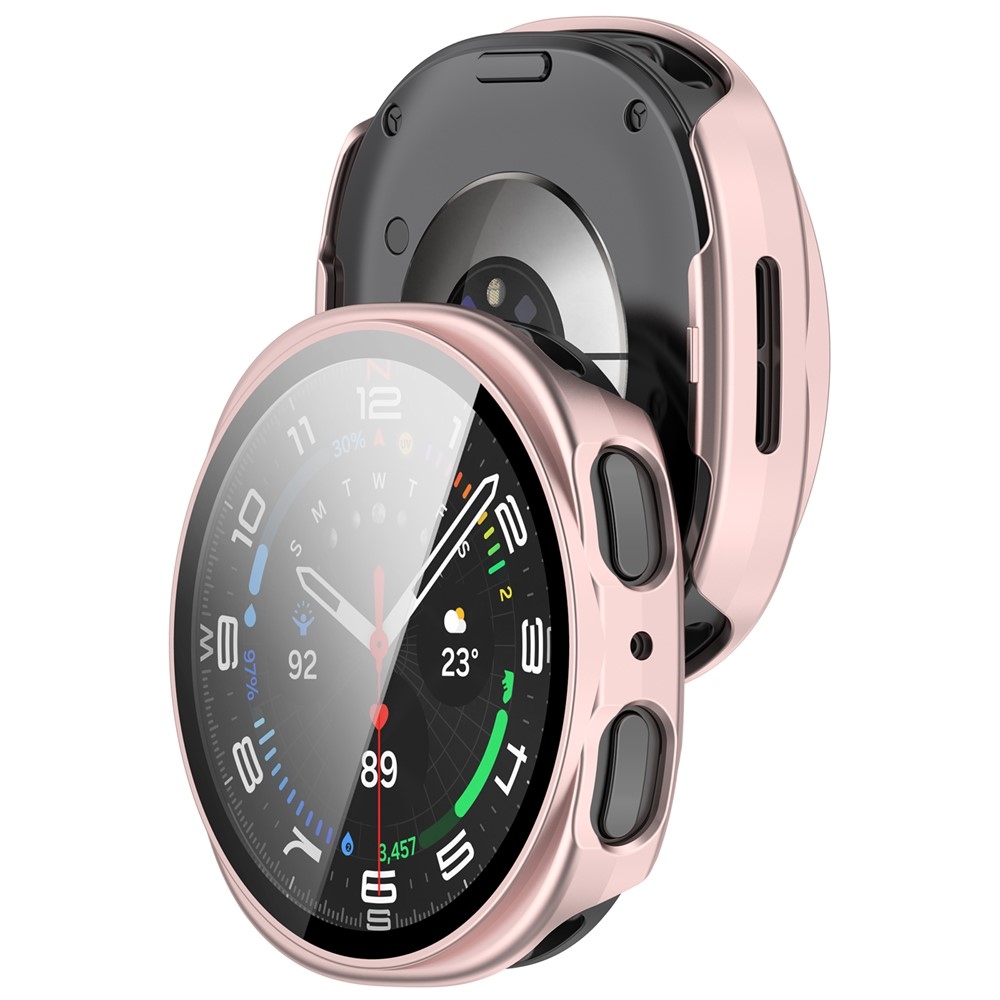 Overall plastové nasadzovacie puzdro s ochranným sklom na Samsung Galaxy Watch9 44mm - ružové