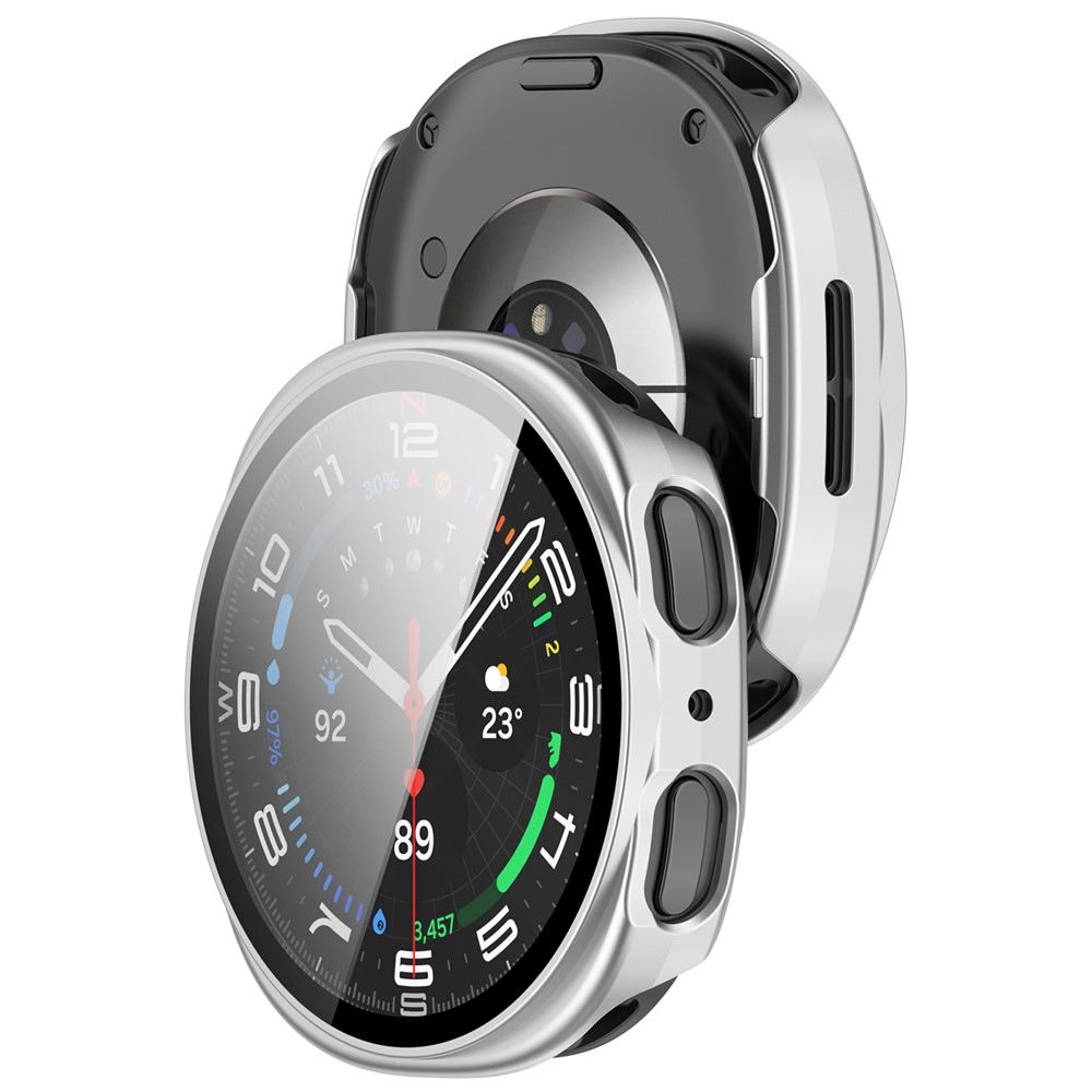 Overall plastové nasadzovacie puzdro s ochranným sklom na Samsung Galaxy Watch9 44mm - strieborné