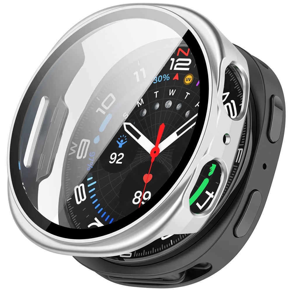 Overall plastové nasadzovacie puzdro s ochranným sklom na Samsung Galaxy Watch9 44mm - strieborné
