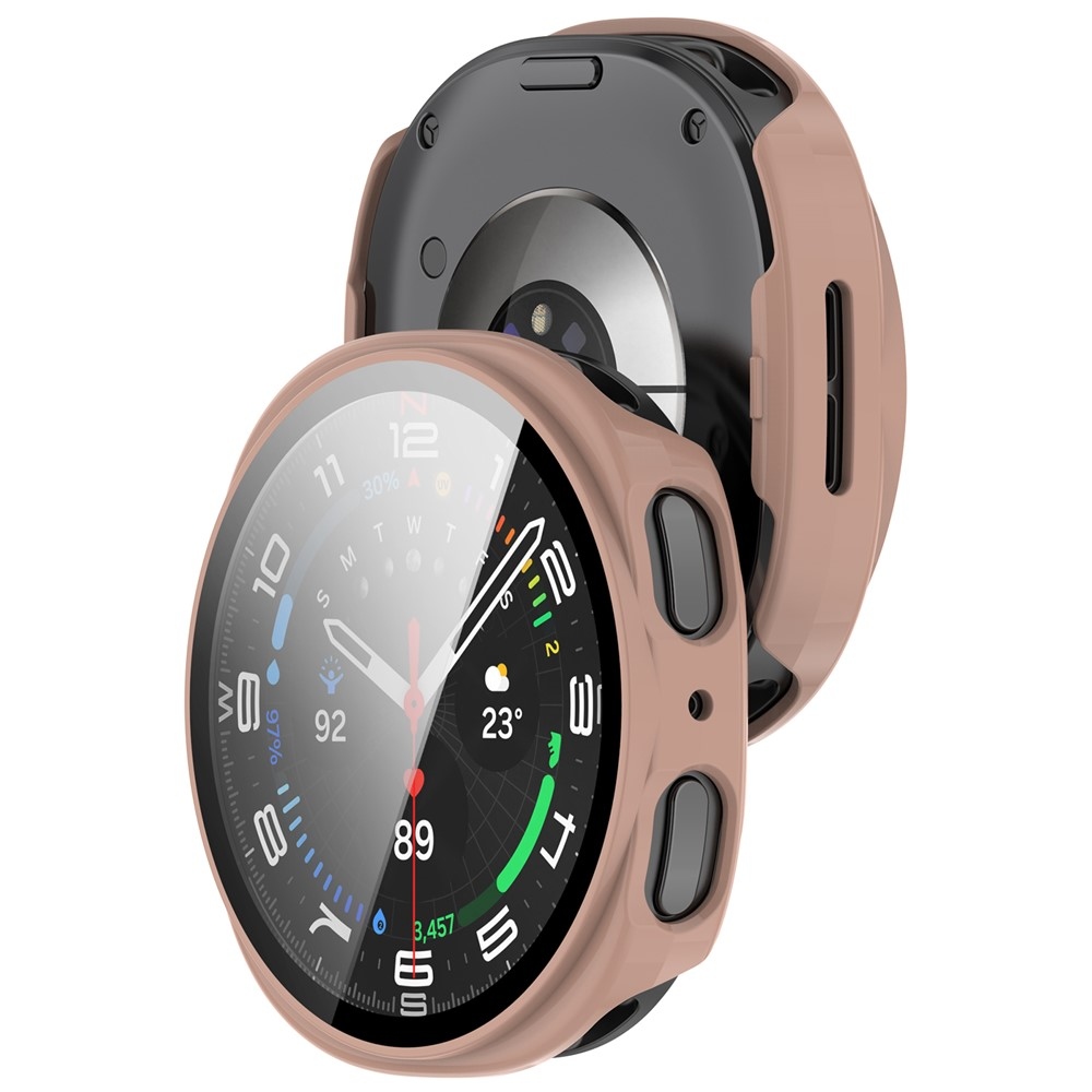 Overall plastové nasadzovacie púzdro s ochranným sklom na Samsung Galaxy Watch9 44mm - tmavoružové