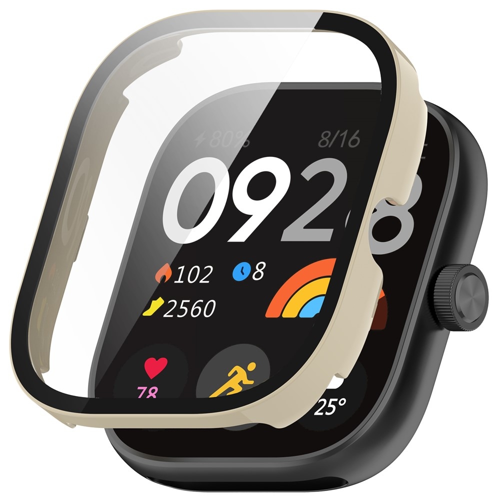 Overall plastové nasadzovacie puzdro s ochranným sklom na Xiaomi Redmi Watch 4 - béžové