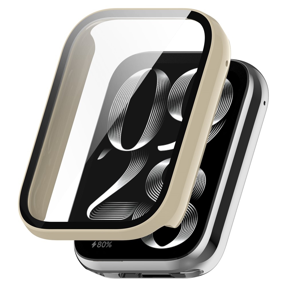 Overall plastové nasadzovacie puzdro s ochranným sklom na Xiaomi Smart Band 8 Pro - béžové