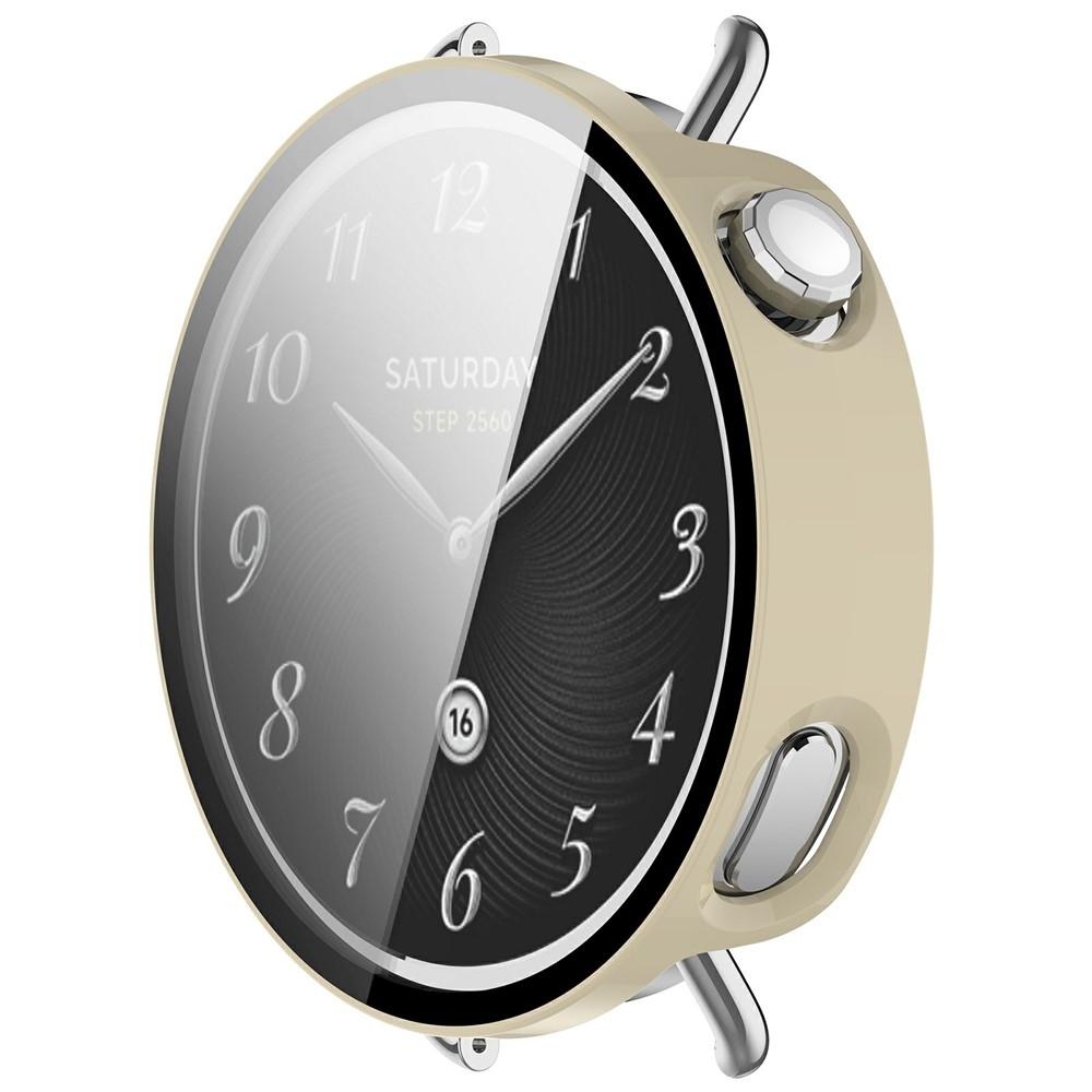 Overall plastové nasadzovacie puzdro s ochranným sklom na Xiaomi Watch S4 41mm - béžové