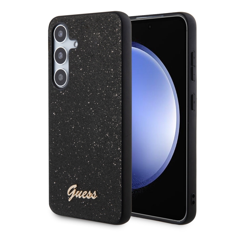 Guess PC/TPU Glitter Flakes Metal Logo Zadný Kryt pre Samsung Galaxy S24 Black