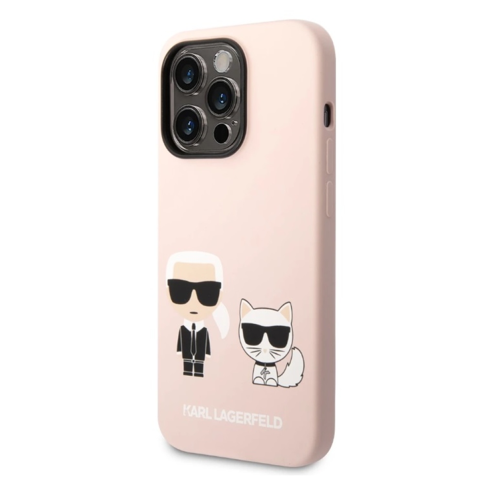 Karl Lagerfeld MagSafe kryt Liquid Silicone Karl and Choupette iPhone 14 Pro ružový