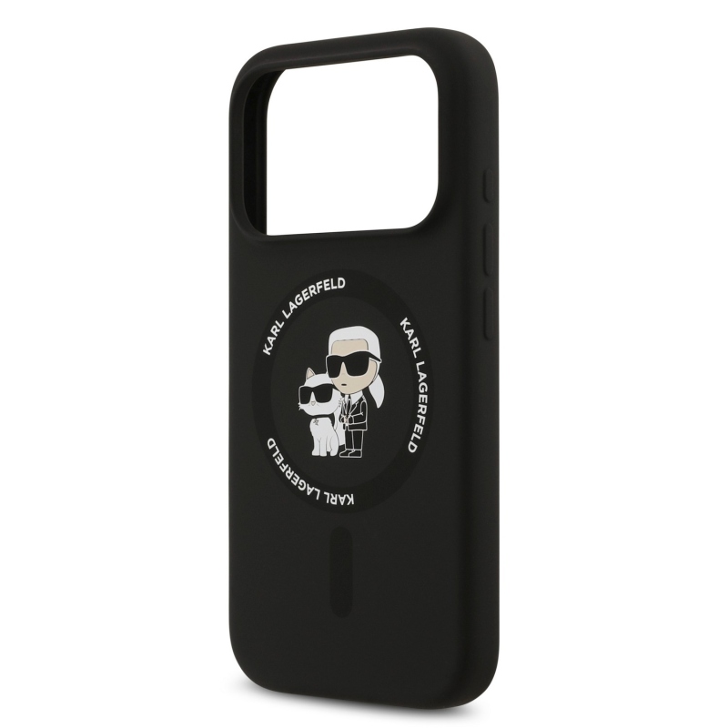 Karl Lagerfeld Liquid Silicone Karl and Choupette MagSafe zadný kryt pre iPhone 18 Pro Max, čierny