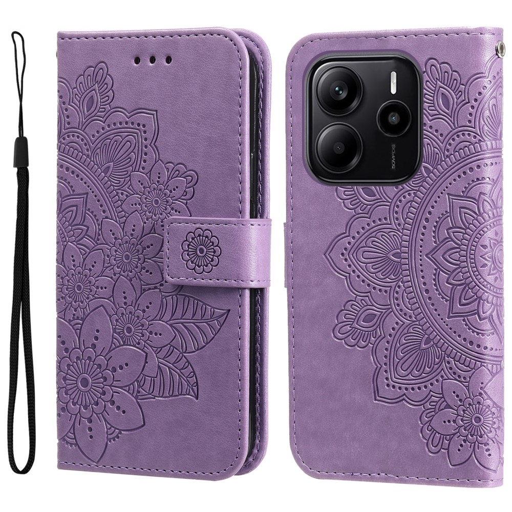 Floral knižkové púzdro na Xiaomi Redmi Note 14 - fialové