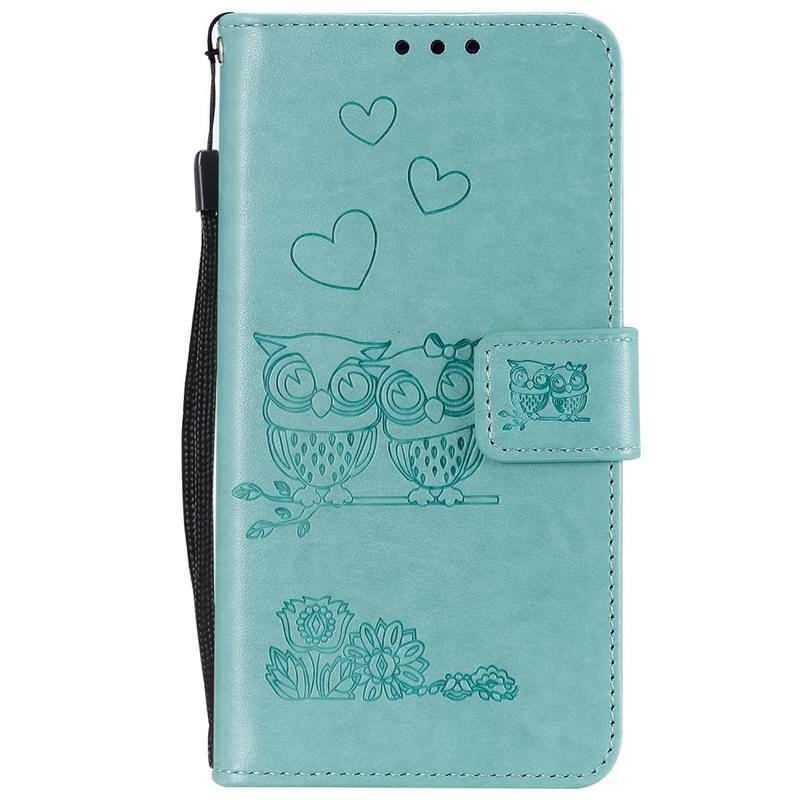 Owls PU kožené peněženkové puzdro na mobil Huawei P40 - cyan