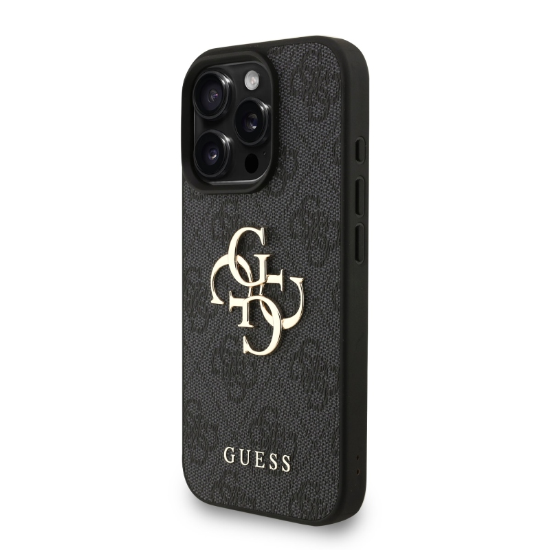 Guess PU 4G Metal Logo Strap Zadný Kryt pre iPhone 16 Pro Black