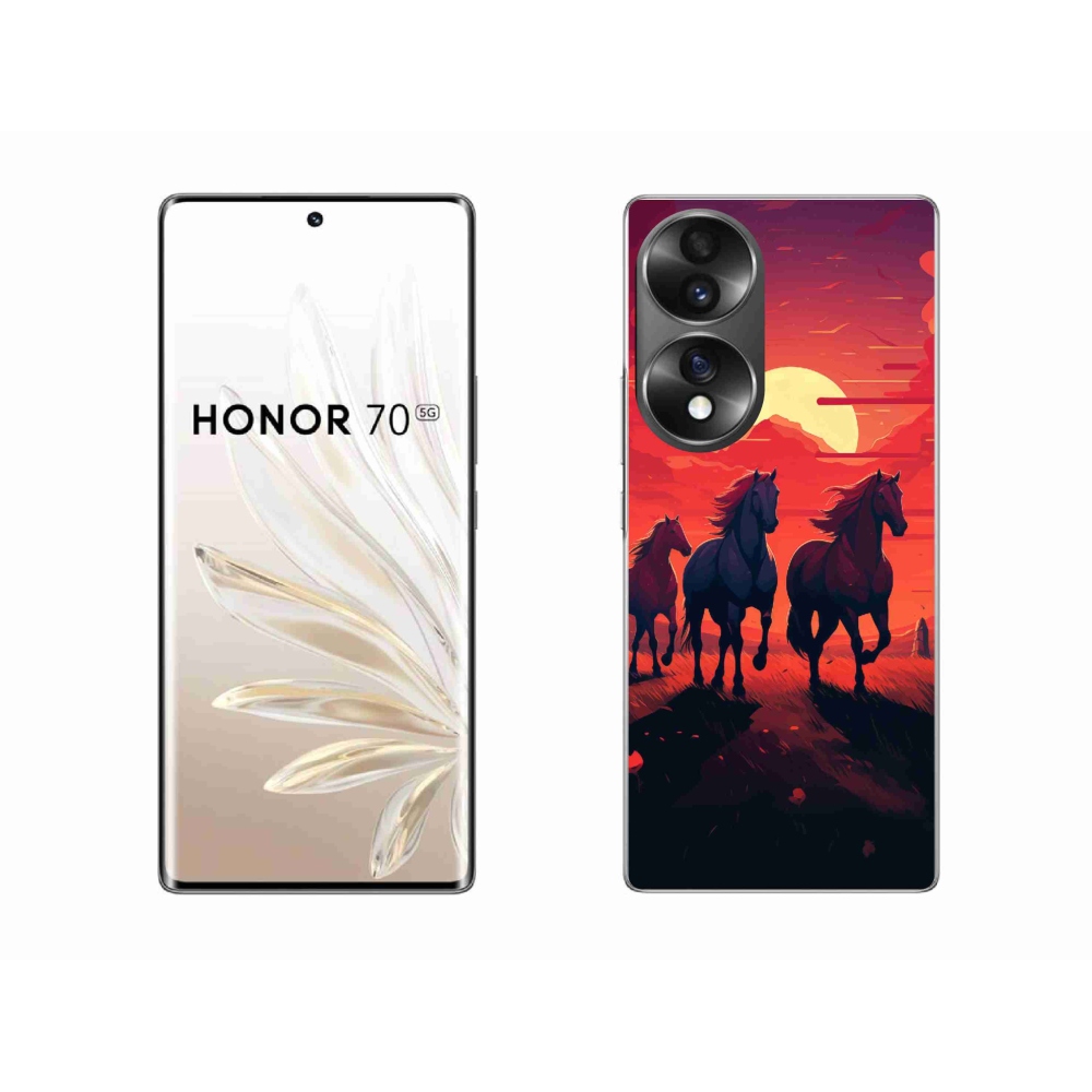 Gélový kryt mmCase na Honor 70 - kone a západ slnka