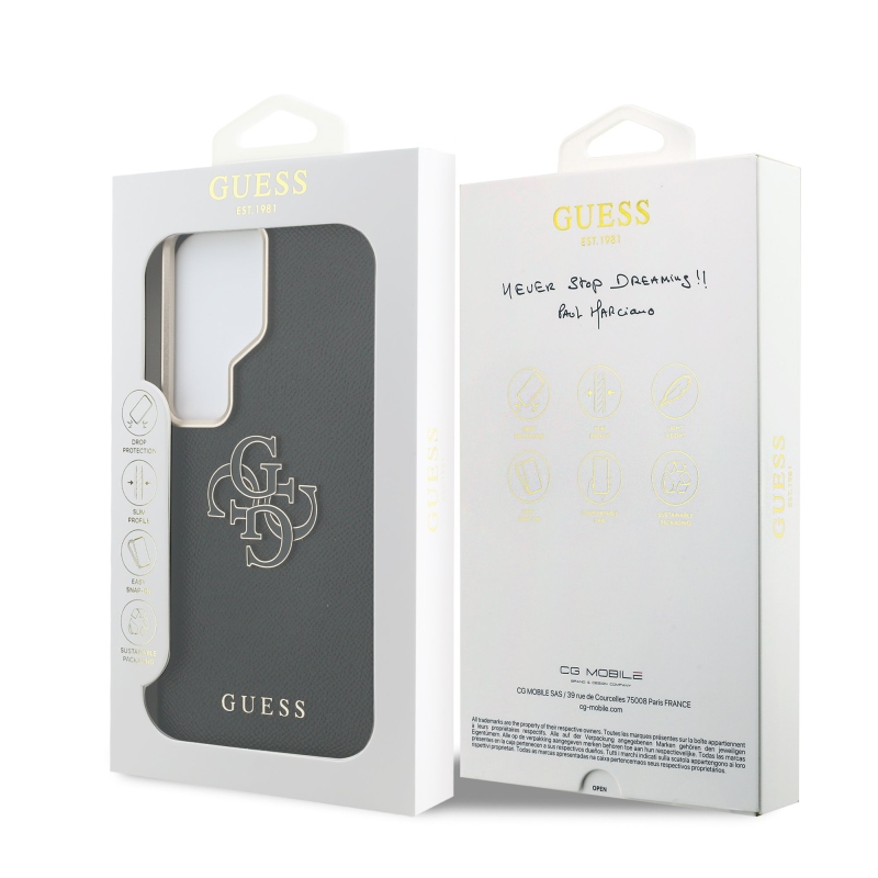 Guess PU 4G Resin Metal Logo Zadný kryt pre Samsung Galaxy S26 Ultra Black
