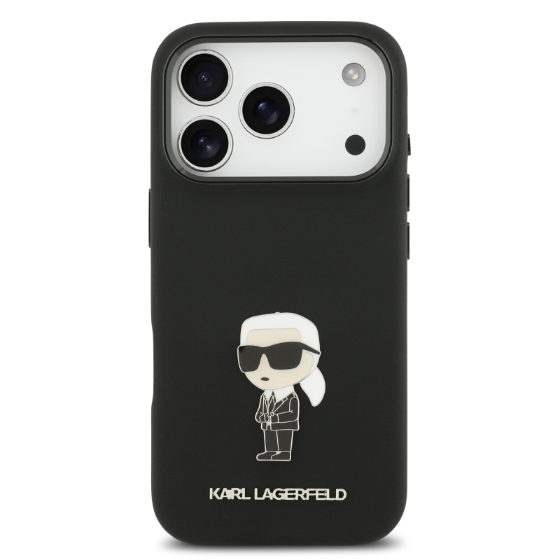 Karl Lagerfeld Liquid Silicone Metal Ikonik Zadný kryt pre iPhone 17 Pro Black
