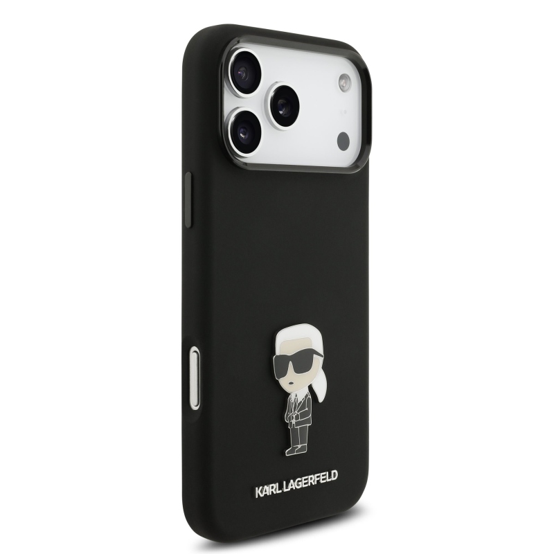 Karl Lagerfeld Liquid Silicone Metal Ikonik Zadný kryt pre iPhone 17 Pro Max Black