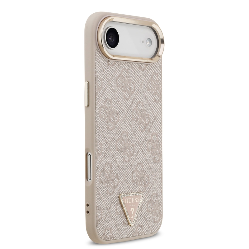 Guess PU kožený 4G štrasové trojuholníkové logo Gold Frame MagSafe zadný kryt pre iPhone Air Pink
