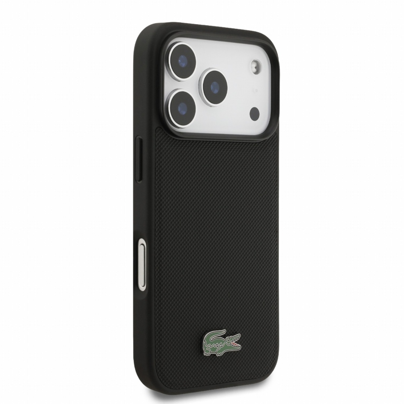 Lacoste PVC Iconic Petit Pique Metal Logo MagSafe zadný kryt pre iPhone 18 Pro, čierny