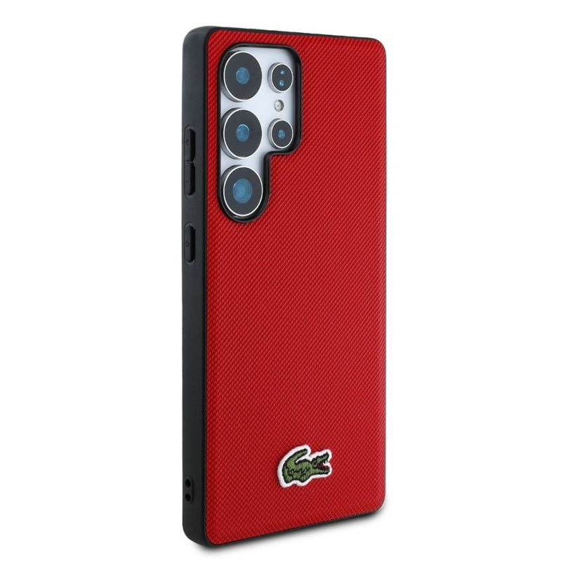 Lacoste Iconic Petit Pique Woven Logo MagSafe zadný kryt pre Samsung Galaxy S25 Ultra – červený