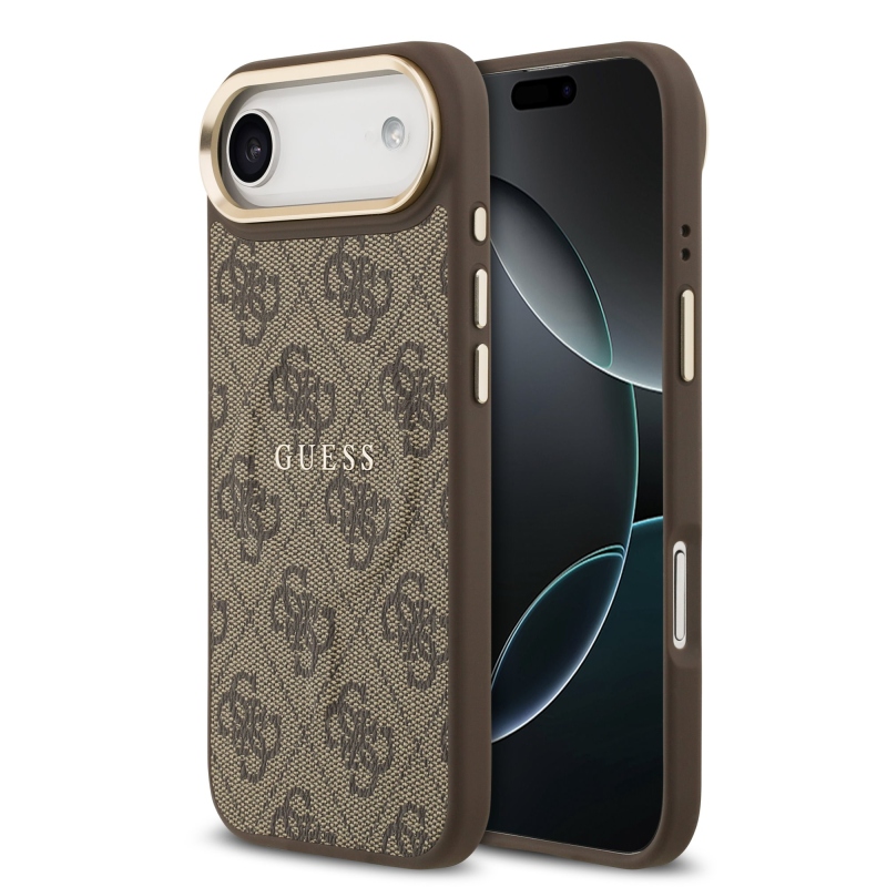 Guess PU kožený zadný kryt 4G Gold Frame MagSafe pre iPhone Air Brown