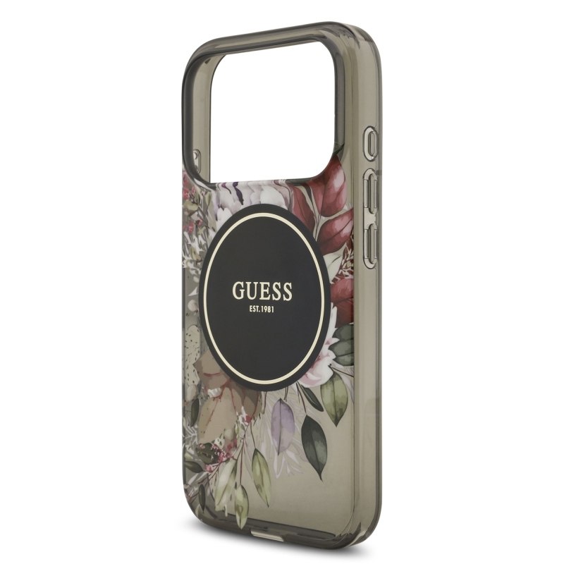 Guess IML Flowers Strap MagSafe zadný kryt pre iPhone 17 Pro Black