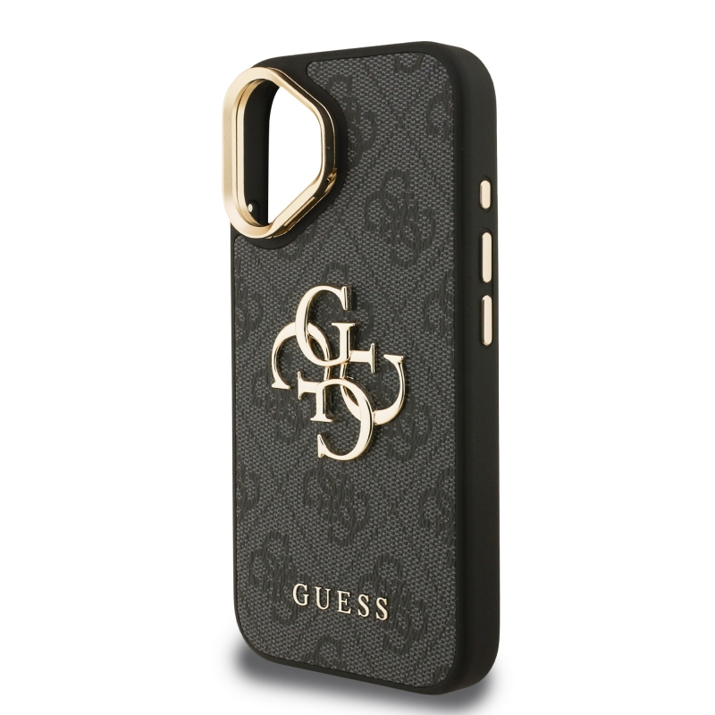 Guess PU 4G Metal Logo Stand Camera Frame Zadný Kryt pre iPhone 16 Black