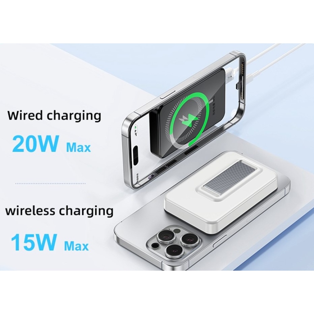 ZKD-03 magnetická powerbanka 10000 mAh 15W so stojanom - čierna