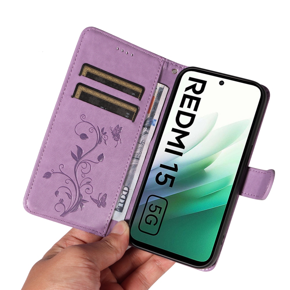 Flowers knižkové puzdro na Xiaomi Redmi 15 5G (169mm) - fialové