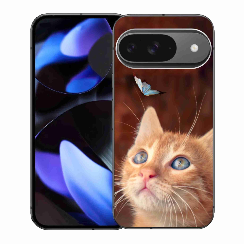 Gélový kryt mmCase na Google Pixel 9/9 Pro - motýľ a mačiatko