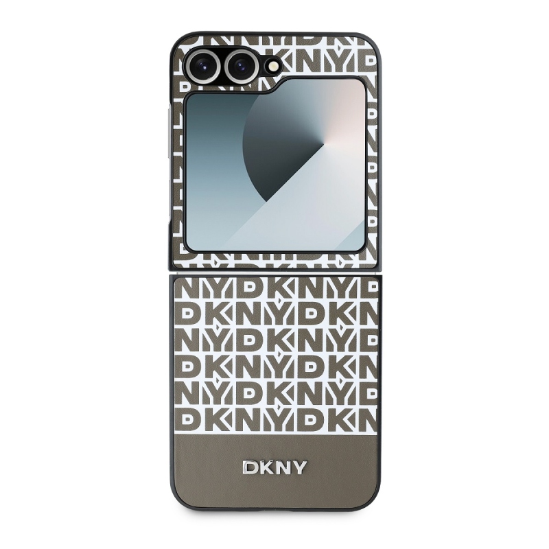 DKNY PU Leather Repeat Pattern Bottom Stripe Zadný Kryt pre Samsung Galaxy Z Flip 6 Brown