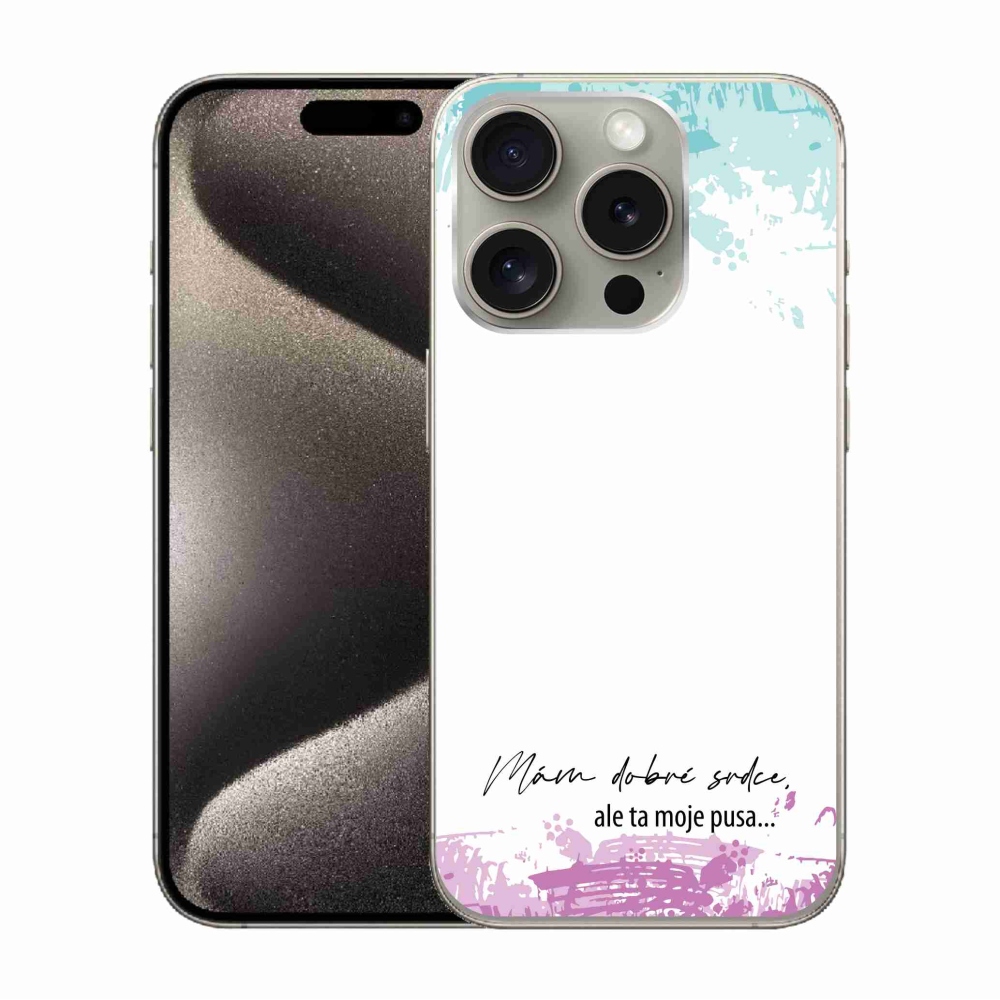 Gélový kryt mmCase na iPhone 15 Pro - vtipný text 3 biele pozadie